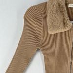 Ultra Flirt Stretch Ribbed Fitted Long Sleeve Zip Front Faux Fur Collar Sweater Photo 5