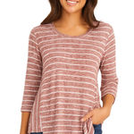 Bobeau  Brick Red Striped 3/4 Sleeve Long Sleeve Top Size Medium Casual Comfort Photo 0