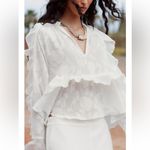 ZARA  NWT white ruffled v neck flowy top jacquard floral detail Photo 5