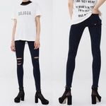 AGOLDE  Sophie High Rise Distressed Skinny Jeans: Dark Wash Ruthless Black Photo 9