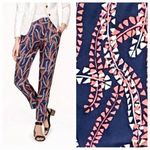 J.Crew Silk Pants Navy Coral Print Sophisticated Size 0 Photo 1