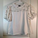 Ontwelfth White Metallic Gold Lace Daisy Floral Embroidered Puffy Sleeve Blouse Size XL Photo 0