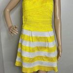 Yellow Striped Textured Strapless Mini Dress Size L Photo 0