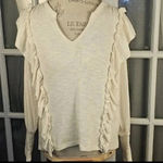 Pilcro Anthro  Womens large Ivory Ruffle Sweater Lightweight Cotton Photo 1