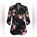 Plus Size 3/4 Sleeve Shirts for Women Floral Print V Neck Blouses Tunic Tops Black Photo 6