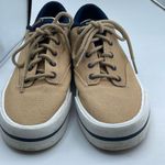 Ralph Lauren Vintage Polo Sport size 8.5 tan blue canvas tennis shoes. Photo 0