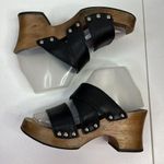 Candie's Vtg 1980's  Size 7 Platforms Sandals Black Leather Wood Chunky Heels Stud Photo 2