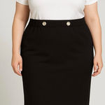 NWT!Black Gold button, detail, back slit Elegant Black Skirt Size 26 or 4X Photo 0