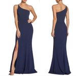Dress the Population NWOT  AMY crepe one shoulder maxi slit navy gown sz S Photo 1