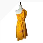 Isi Brown Dress women Medium Yellow Pleated One Shoulder Cutout Asymmetric Midi Photo 2