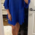 The Impeccable Pig Blue Open Shoulder Dress Photo 0