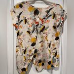 Rachel Zoe Size S Cream Tropical Print Asymmetrical Wooden Button Back Top Photo 3