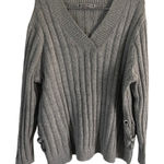 Absolutely Famous Plus Size 2X Ribbed V Neck Gray Sweater Winter Preppy Coquette Photo 0