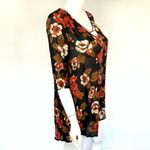 Amuse Society  Black Floral Print Criss Cross V Neck Boho Tunic Top Small‎ Photo 1