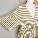 Urban Outfitters Ribbed Striped Surplice V-Neck Romper Gold Yellow White Small Photo 4