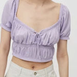 Urban Outfitters  Lilac Smocked Puff Sleeve Tie chest Crop Top size M NWT Photo 0