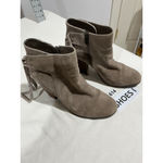 Franco Fortini Woman’s Lyza Tan Suede Side Zip Block Heel Bootie 9.5 Fringe Photo 1