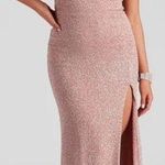 Windsor Pink/Dusty Rose/Mauve Glitter Dress with Slit Photo 0