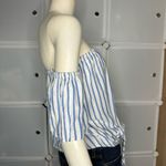 VICI Womens White & Blue Striped Off The Shoulder Tie Waist Top Size Large Photo 3