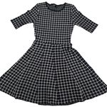 Topshop  Dress Womens‎ US 2 UK 6 EUR 34 Navy Blue White Grid Knit Flare Sleeve Photo 0