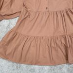 Bohme  Makayla Mini Dress Smocked Balloon Sleeve Button Ruffle Tiered in Clay S Photo 5