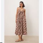 Free People NEW  Via Gingham Cotton Seersucker Sundress Brown Photo 5