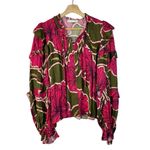 Karlie Magenta & Olive Floral Tiered Long Sleeve Blouse S Photo 1