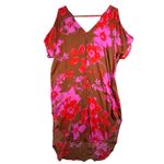 CAbi Tahitian Cover Up Floral Print Cold Shoulder Brown Pink Red Bohemian XS/S Photo 1
