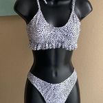 SheIn Dalmatian print white & black swimsuit set bathing suit bikini size medium Photo 0
