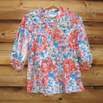 NWOT Jade Melody Tam Floral Tie Neck Top White Size M Photo 0