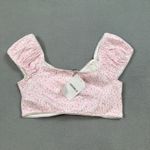 Forever 21 NWT  Crop Top M Womens Floral Print Pink White Ruffle Sleeve Knit Puff Photo 1