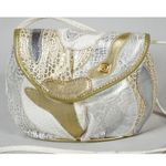 NAS Ivory Gold Silver Metallic Textured Leather Crossbody Bag Vintage 80s Photo 1
