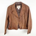 CRIPPLE CREEK Brown 100% Genuine Leather Studded Zipper Pockets Moto Jacket Size M Photo 6