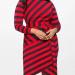 Eloquii  Navy Blue and Red Stripe Asymmetrical Knit Dress Plus Sz 18 Photo 0