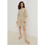 H&M New  Beige V-Neck Knee Length Dress S Balloon Sleeves Party Boho Cream Green Photo 1