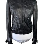 Alice + Olivia Monrow Leather Jacket Black Zip Up Moto Coat Women’s M Lamb Wool Photo 0