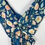 Nicole Miller Studio One Piece Swimsuit L Blue Floral Retro Ruched Pinup Resort Photo 1