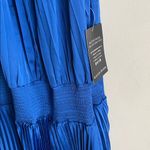 Boston Proper  Pleated High Neck Blouson Blue Midi Dress Photo 7