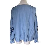 ZARA  Blue Embroidered Boho Peasant‎ Top M Lyocell Pom Pom Festival Folkk Photo 2