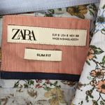ZARA  Floral Print Blue Long Sleeve Button Up Slim Fit Blouse Top S Photo 4