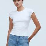 Madewell Supima Rib Tee Shirt Crewneck Basics Stretch Minimalist White L NWT Photo 0