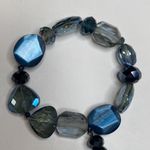 Bracelet Blue & Clear Opaque & Shiny Cut Beads with Tassel EUC OS Stretchy Photo 4