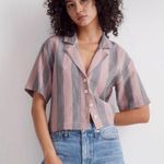 Madewell Size Medium Pink Grey 100% Linen Resort Shirt in Springy Stripe Photo 1