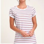Lulus NWT Cafe Society White Red Lined Striped Shirt Dress Fisherman SM Photo 4