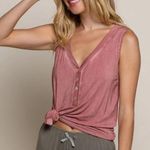 POL Not Your Typical Twist Front V Neck Sleeveless Tank Top Dusty Rose Size S Photo 0