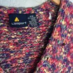 Vintage LizSport Colorful Rug Knit Vest Button Front Grandma Crochet Purple Y2K Size M Photo 3