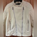 ZARA  Vegan Faux Leather Motorcycle Moto Zippered Jacket in Winter‎ White Size XL Photo 5