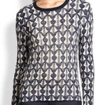 Tory Burch Tia blue printed merino wool crewneck sweater Photo 0