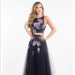 Rachel Allan 7511 floral black tulle high neckline two piece prom dress NEW 0 Photo 2