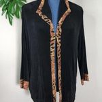 Alfred Dunner  Black with Animal Print Trim Stretchy Cardigan Photo 0